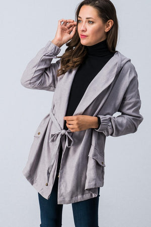 Cargo jacket with adjustable waist tie