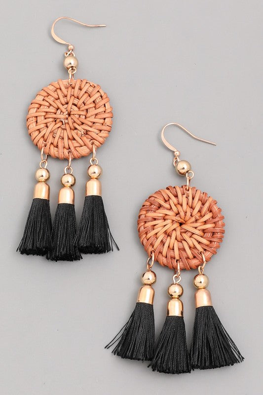 Braided Disc Tassel Earrings