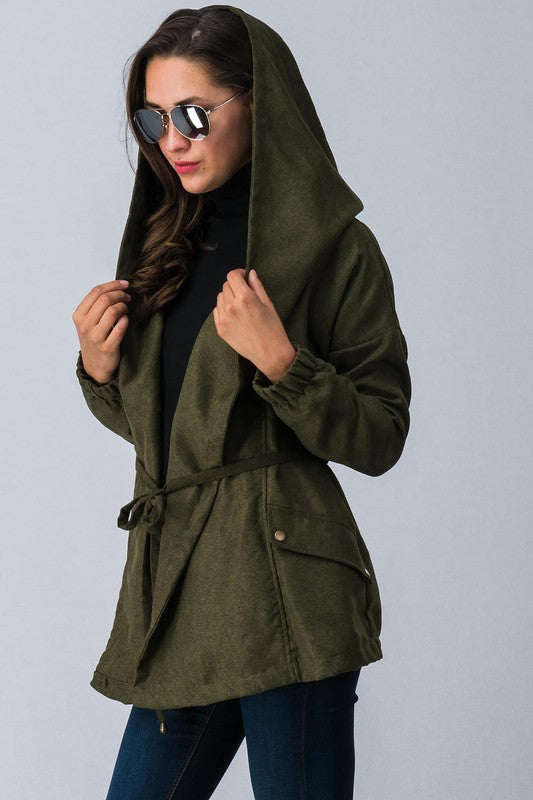 Cargo jacket with adjustable waist tie