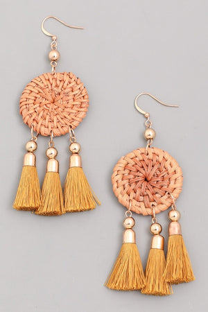 Braided Disc Tassel Earrings