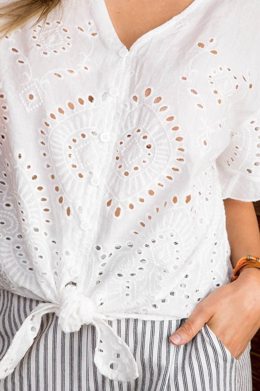 Ruffle eyelet top