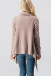 Cowl neck overlap long sleeve fringe cardigan