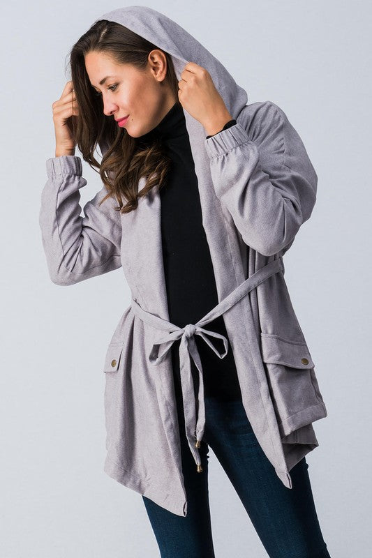 Cargo jacket with adjustable waist tie