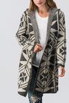 Geometric Patterned Hooded open cardigan