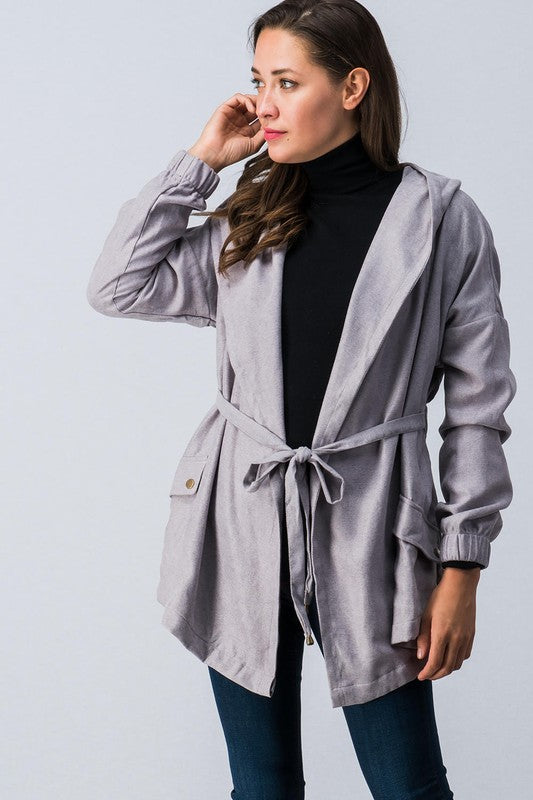 Cargo jacket with adjustable waist tie