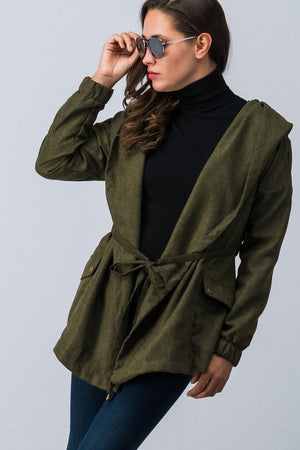 Cargo jacket with adjustable waist tie