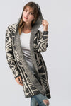 Geometric Patterned Hooded open cardigan