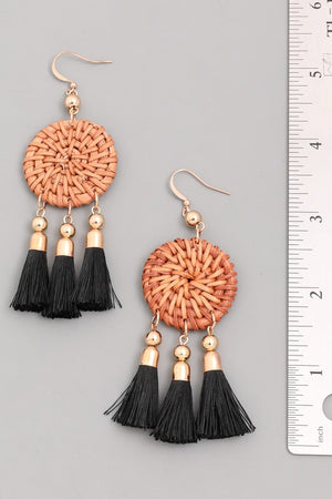 Braided Disc Tassel Earrings