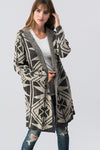 Geometric Patterned Hooded open cardigan