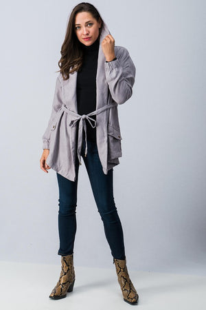 Cargo jacket with adjustable waist tie