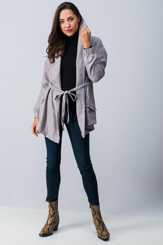 Cargo jacket with adjustable waist tie
