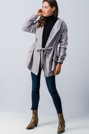 Cargo jacket with adjustable waist tie