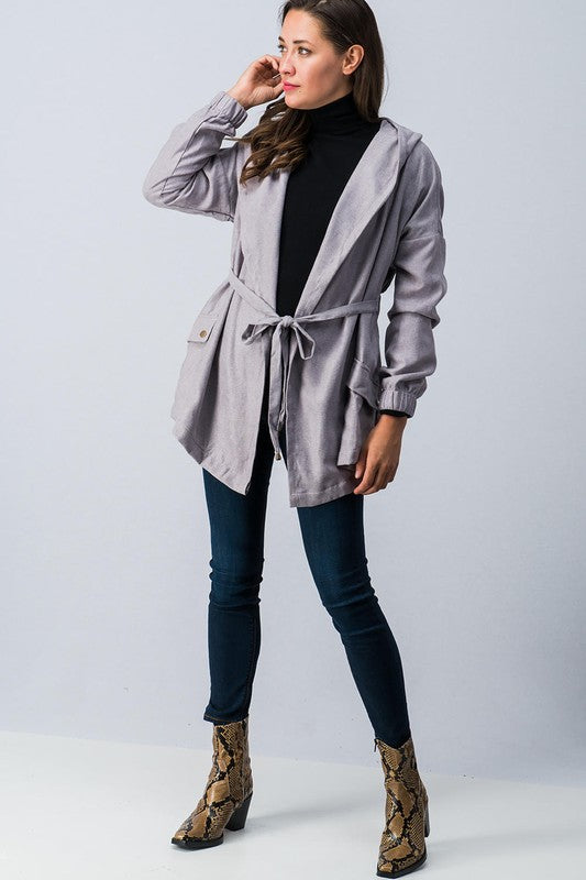 Cargo jacket with adjustable waist tie