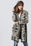Geometric Patterned Hooded open cardigan