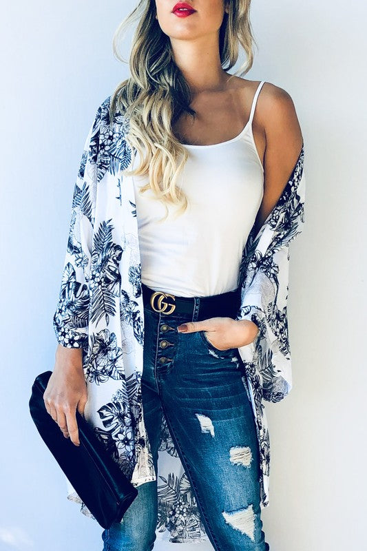 Black flower kimono