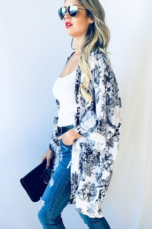 Black flower kimono