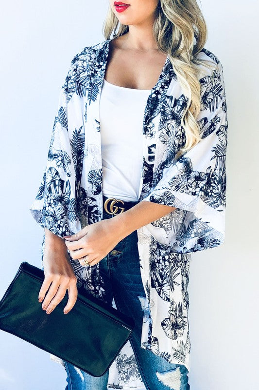 Black flower kimono