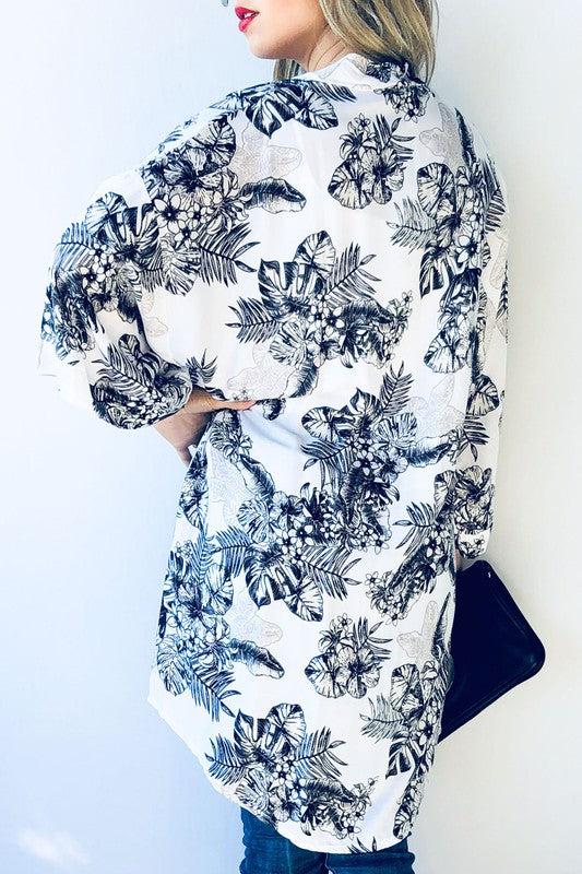 Black flower kimono