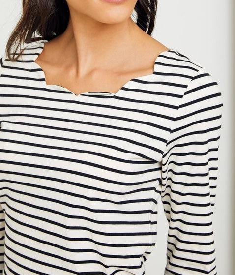 Stripe Scallop neck top