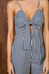Striped front tie jumpsuit