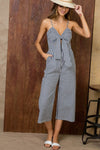 Striped front tie jumpsuit