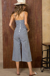Striped front tie jumpsuit