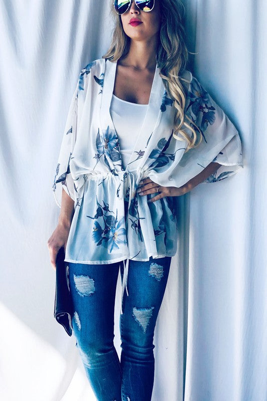 Floral open-front kimono