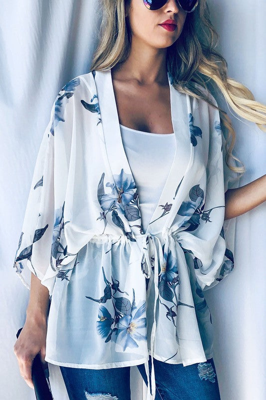 Floral open-front kimono