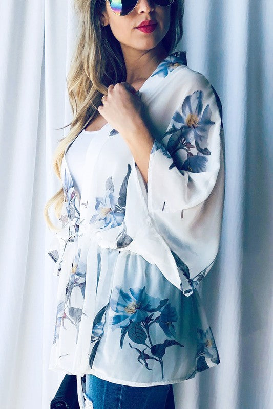 Floral open-front kimono