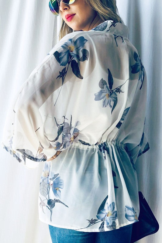 Floral open-front kimono