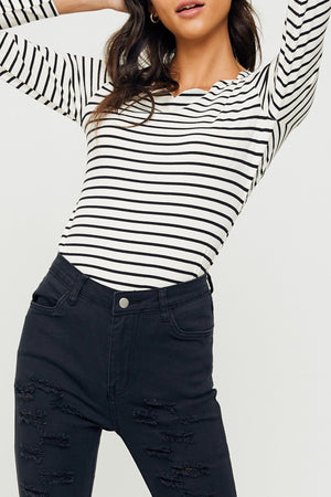 Stripe Scallop neck top
