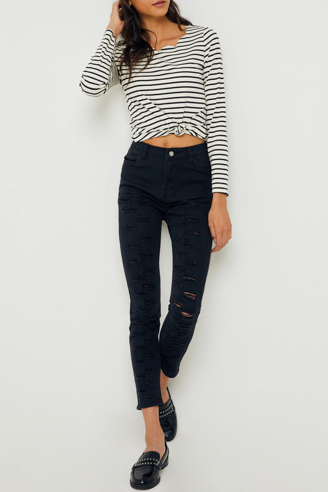 Stripe Scallop neck top