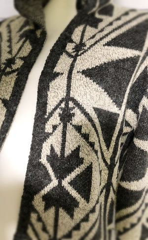 Geometric Patterned Hooded open cardigan