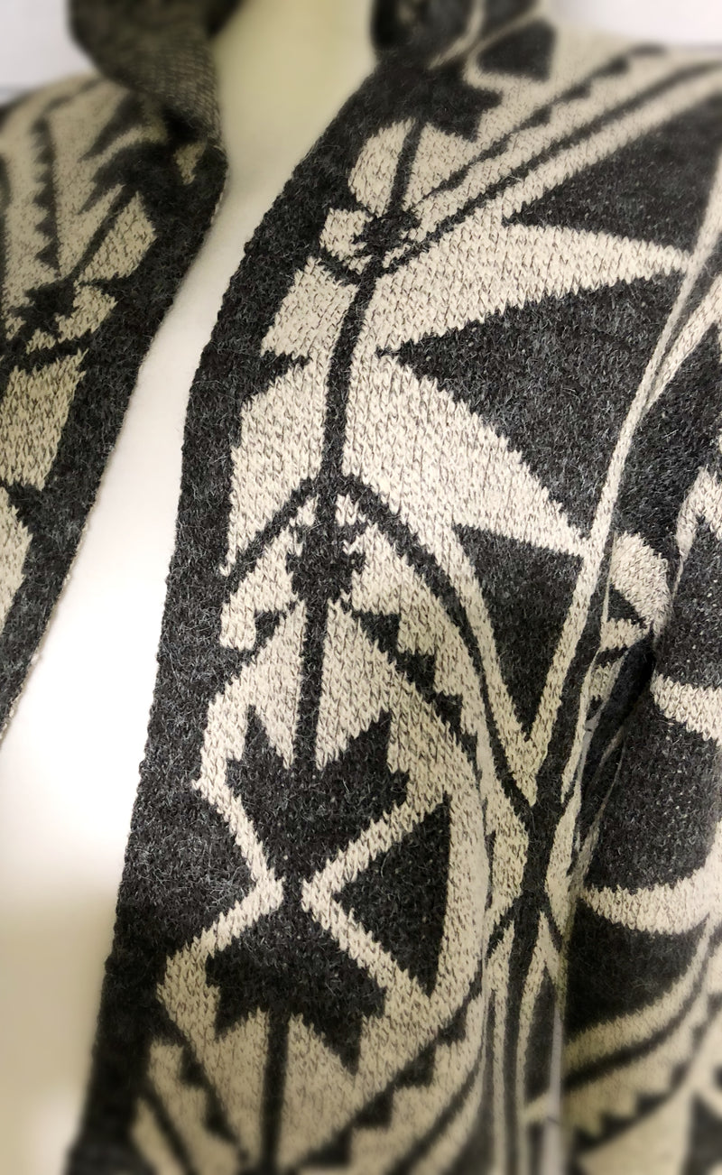 Geometric Patterned Hooded open cardigan