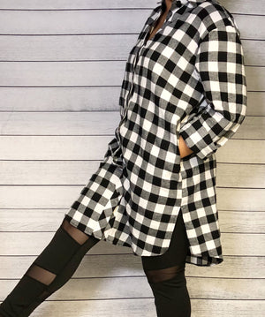 Woman plaid flannel mini dress