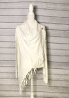 Cowl neck overlap long sleeve fringe cardigan