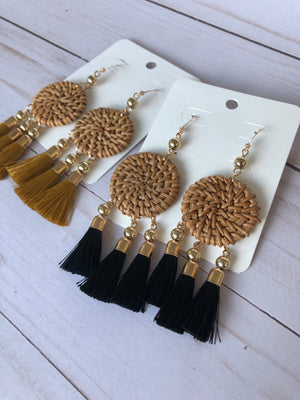 Braided Disc Tassel Earrings