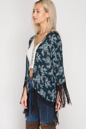 Kimono open cardigan with Fringe