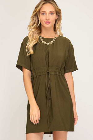 Short sleeve dress with waist tie