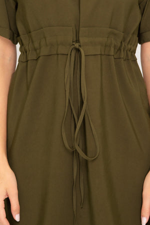 Short sleeve dress with waist tie