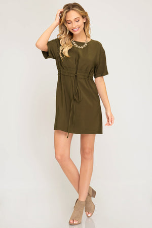 Short sleeve dress with waist tie