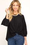 3/4 sleeve top with twisted side front