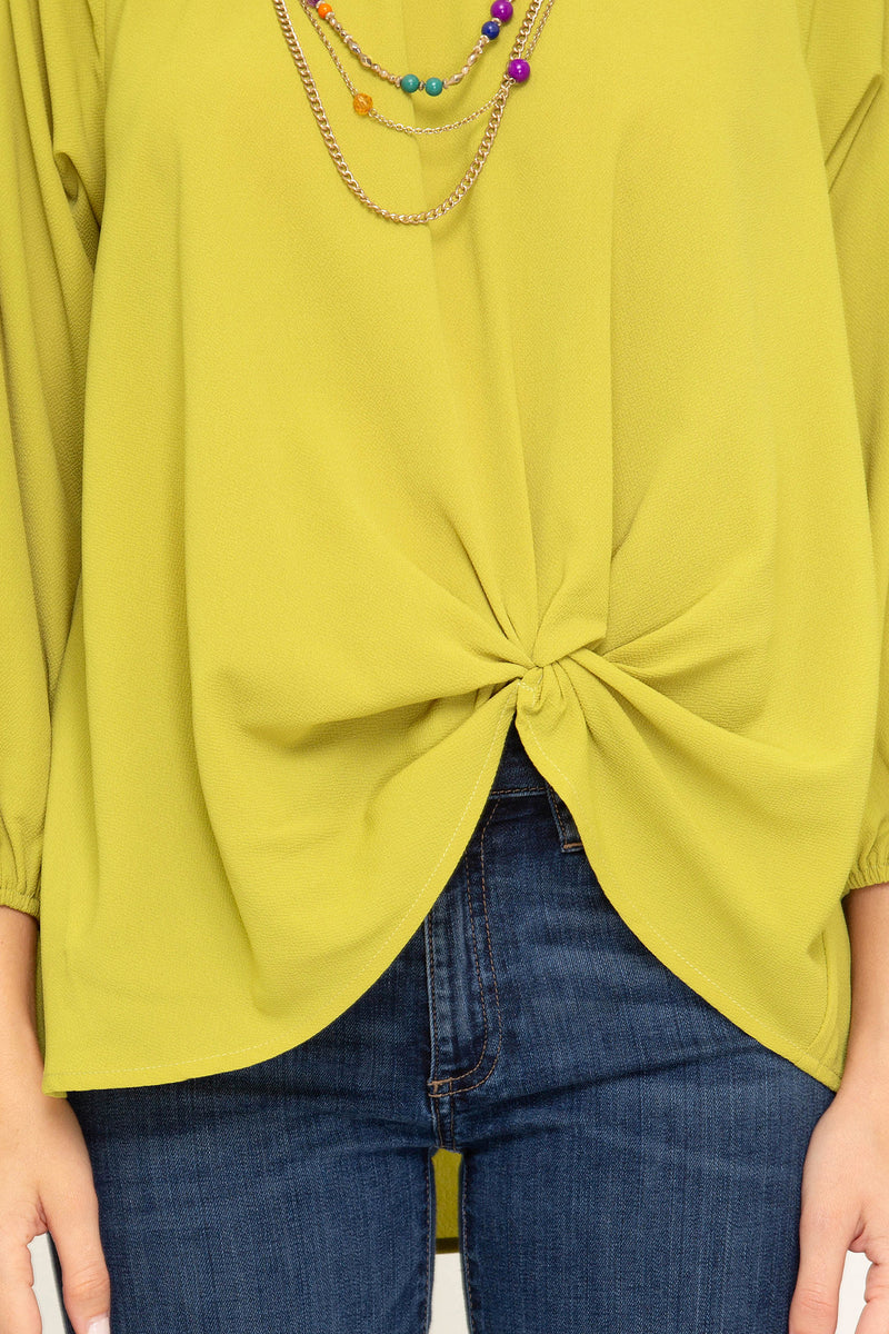 3/4 sleeve top with twisted side front