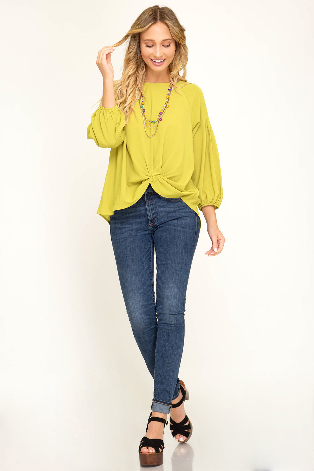 3/4 sleeve top with twisted side front