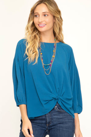 3/4 sleeve top with twisted side front