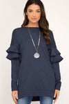 Woman Long Sleeve tunic top with Ruffles