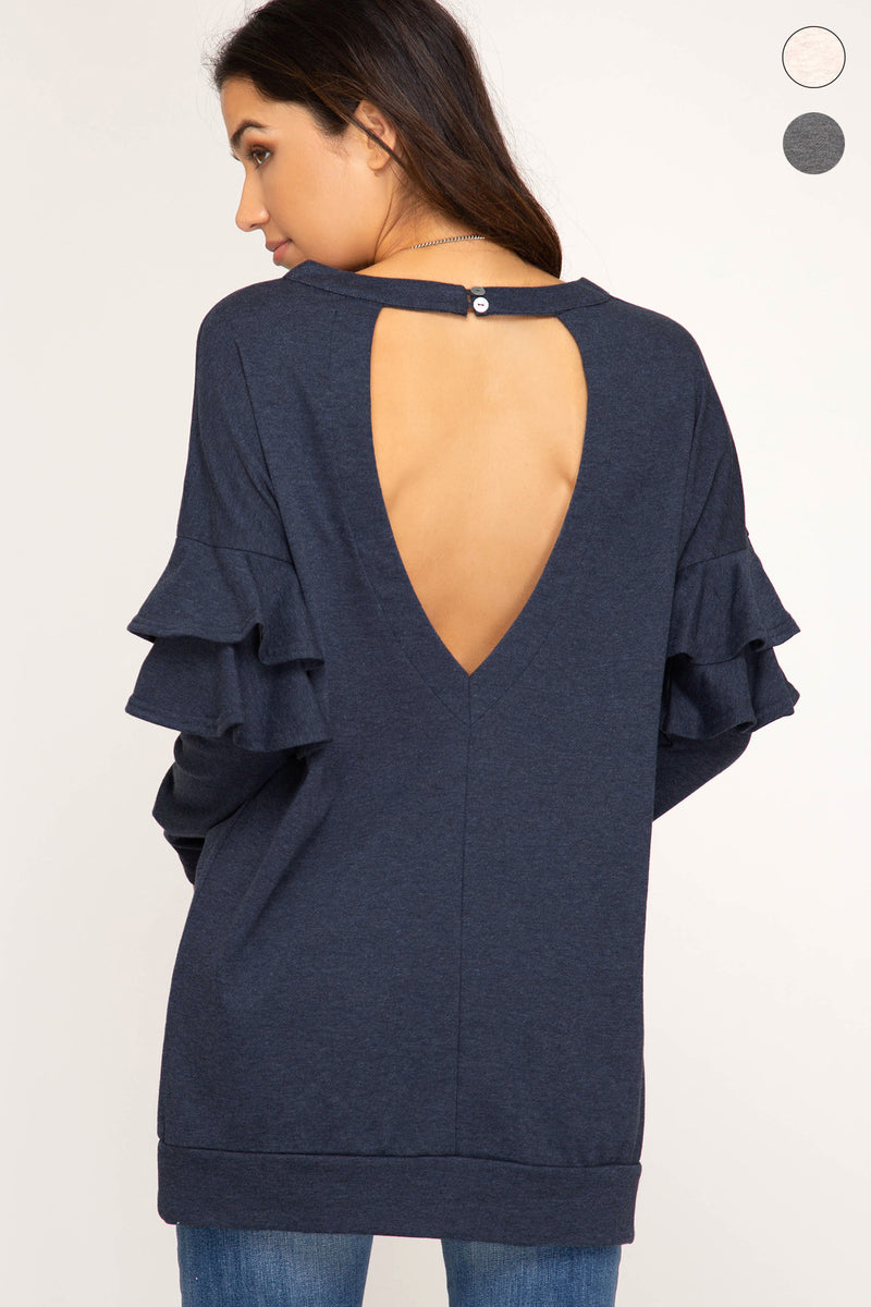 Woman Long Sleeve tunic top with Ruffles