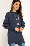 Woman Long Sleeve tunic top with Ruffles