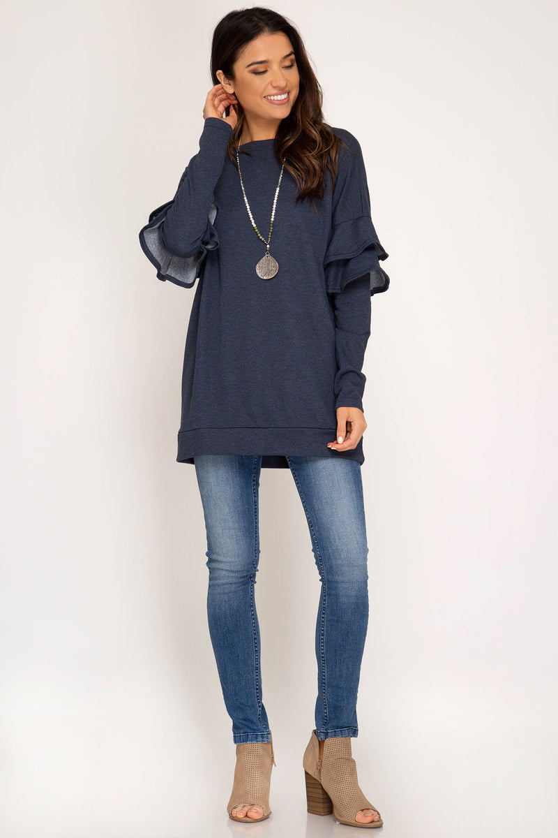 Woman Long Sleeve tunic top with Ruffles