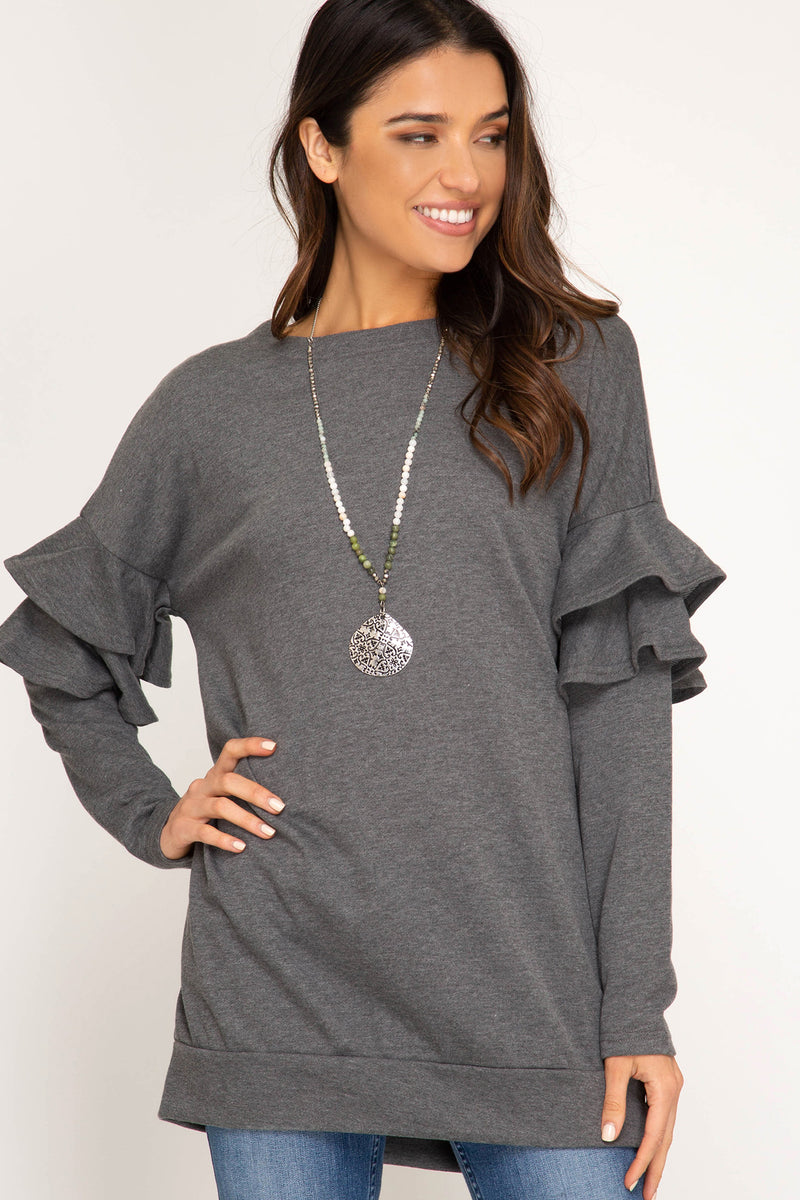 Woman Long Sleeve tunic top with Ruffles